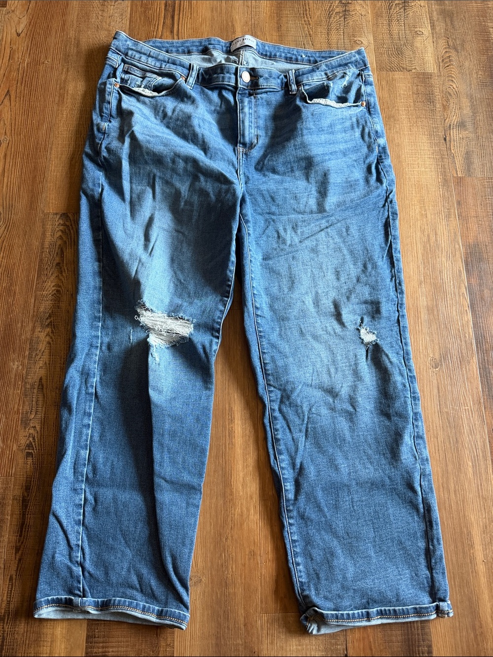 Lane Bryant Medium Blue Distressed Straight-Leg Jeans